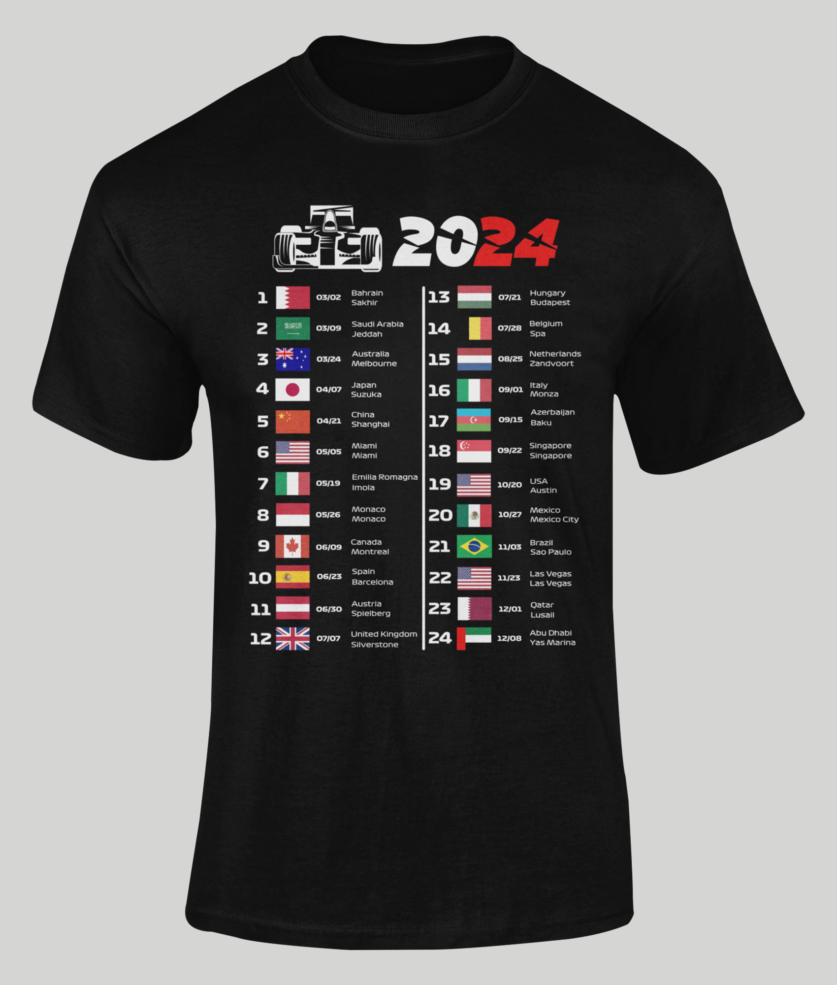 Formula 1 2024 Calendar Unisex TShirt Drszone DrsZone