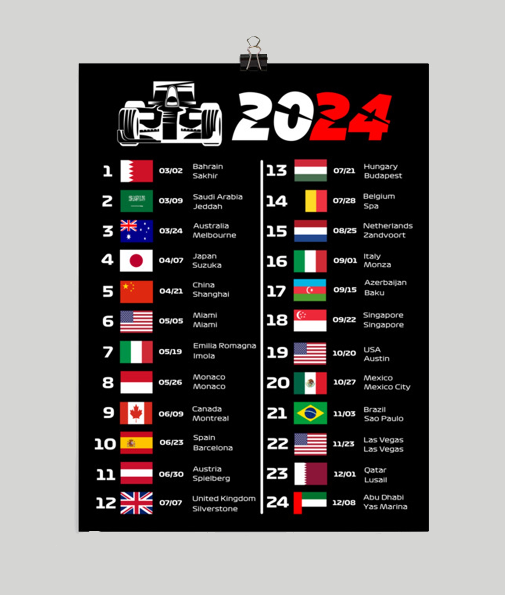 Formula 1 2024 Calendar Poster Drszone DrsZone