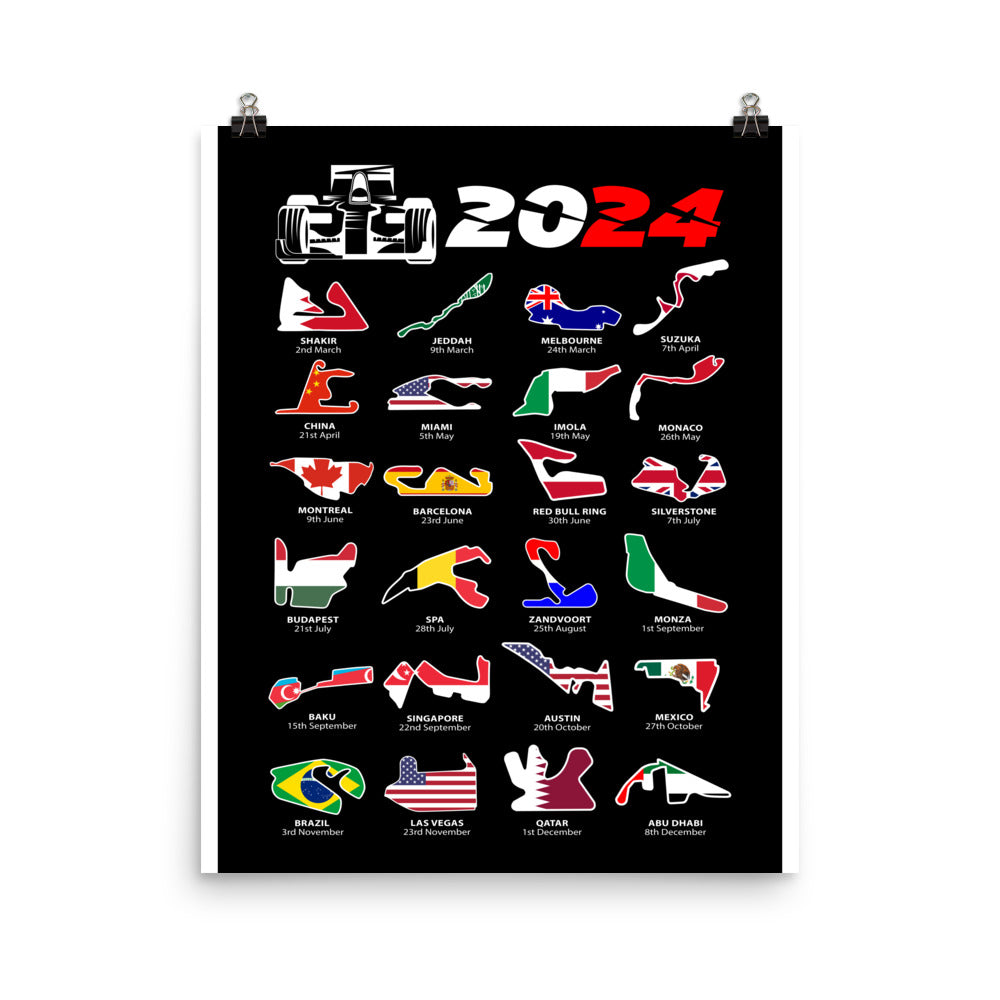 f1 2024 calendar poster 16x20
