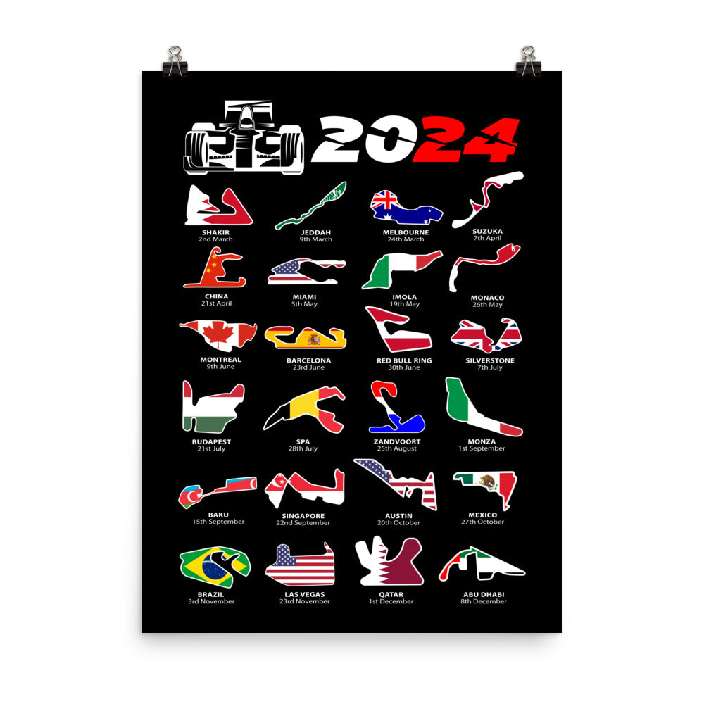 f1 2024 calendar poster 18x24