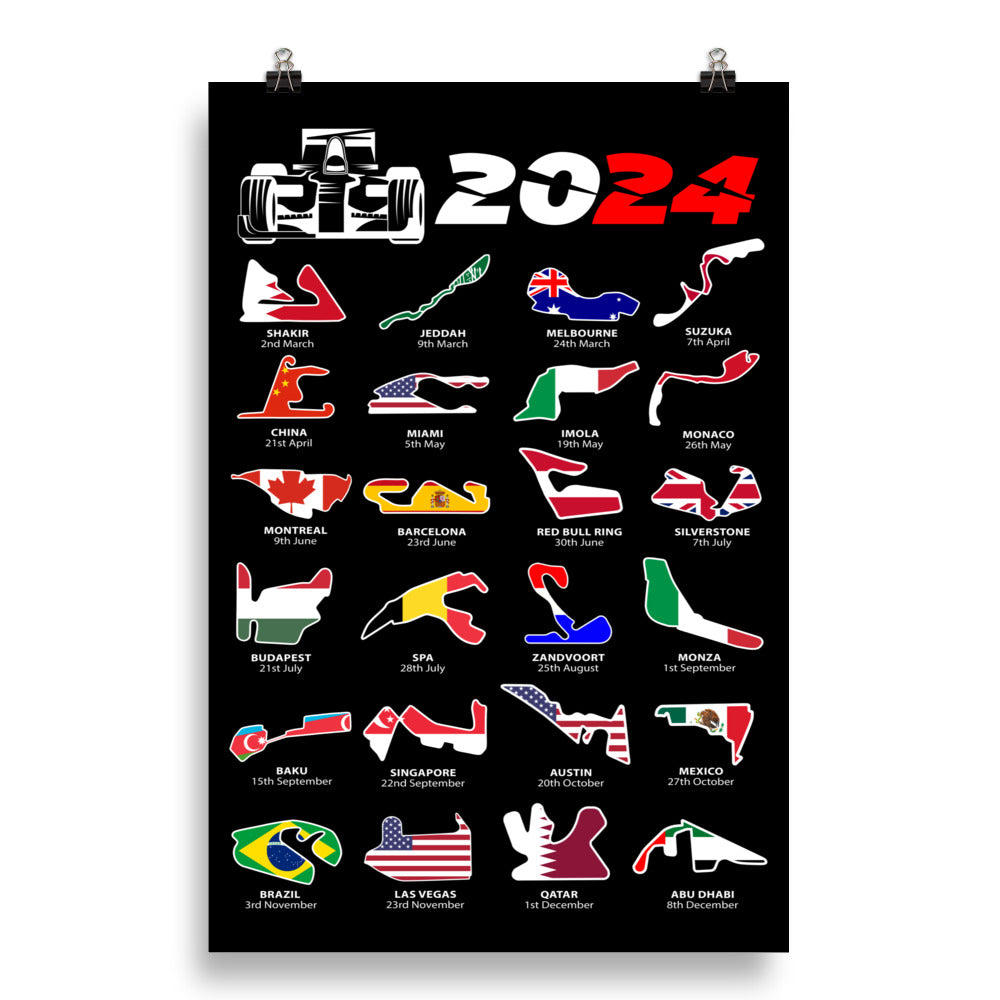 f1 2024 calendar poster 20x30