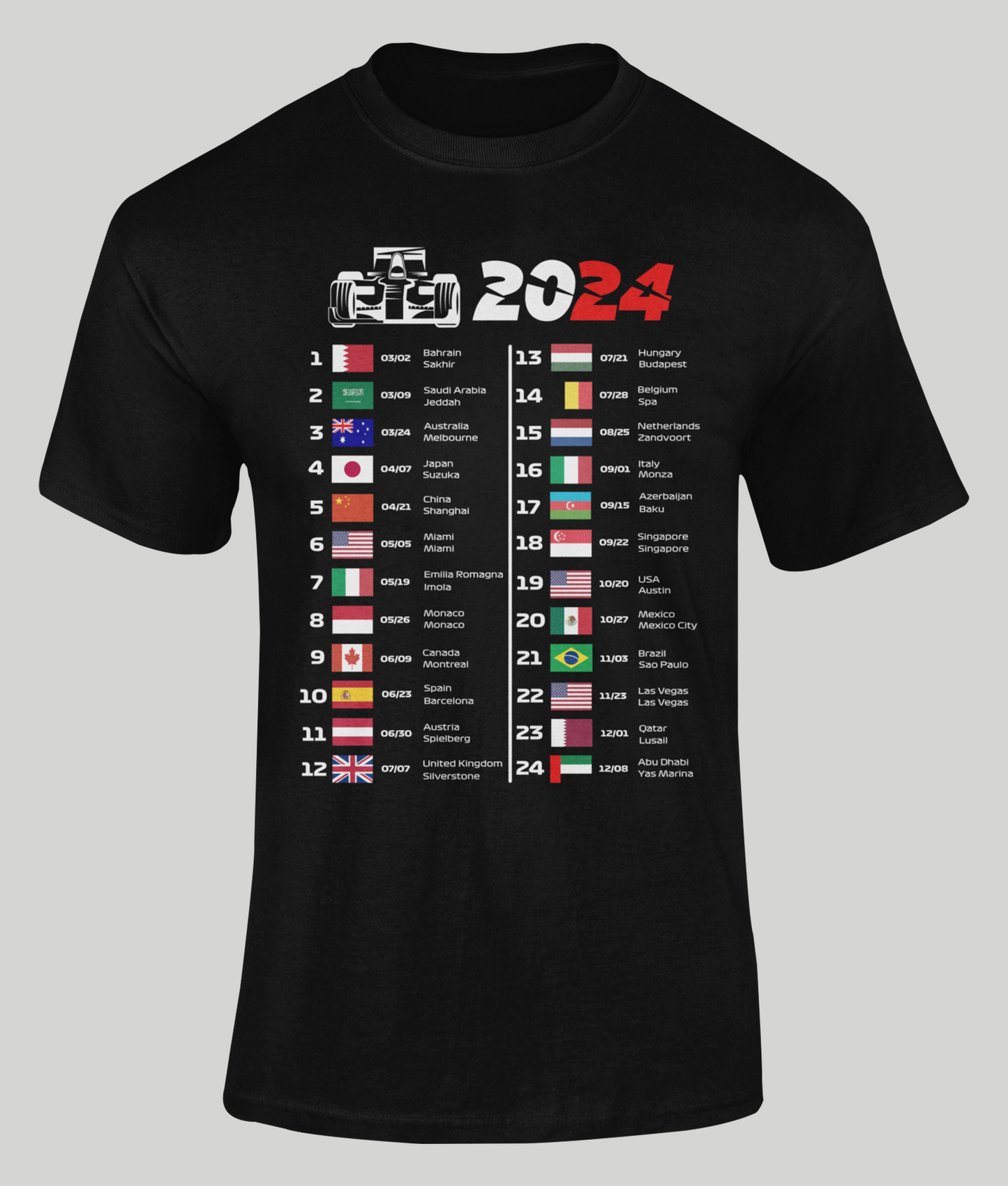 Formula 1 2024 Calendar Unisex T-Shirt black