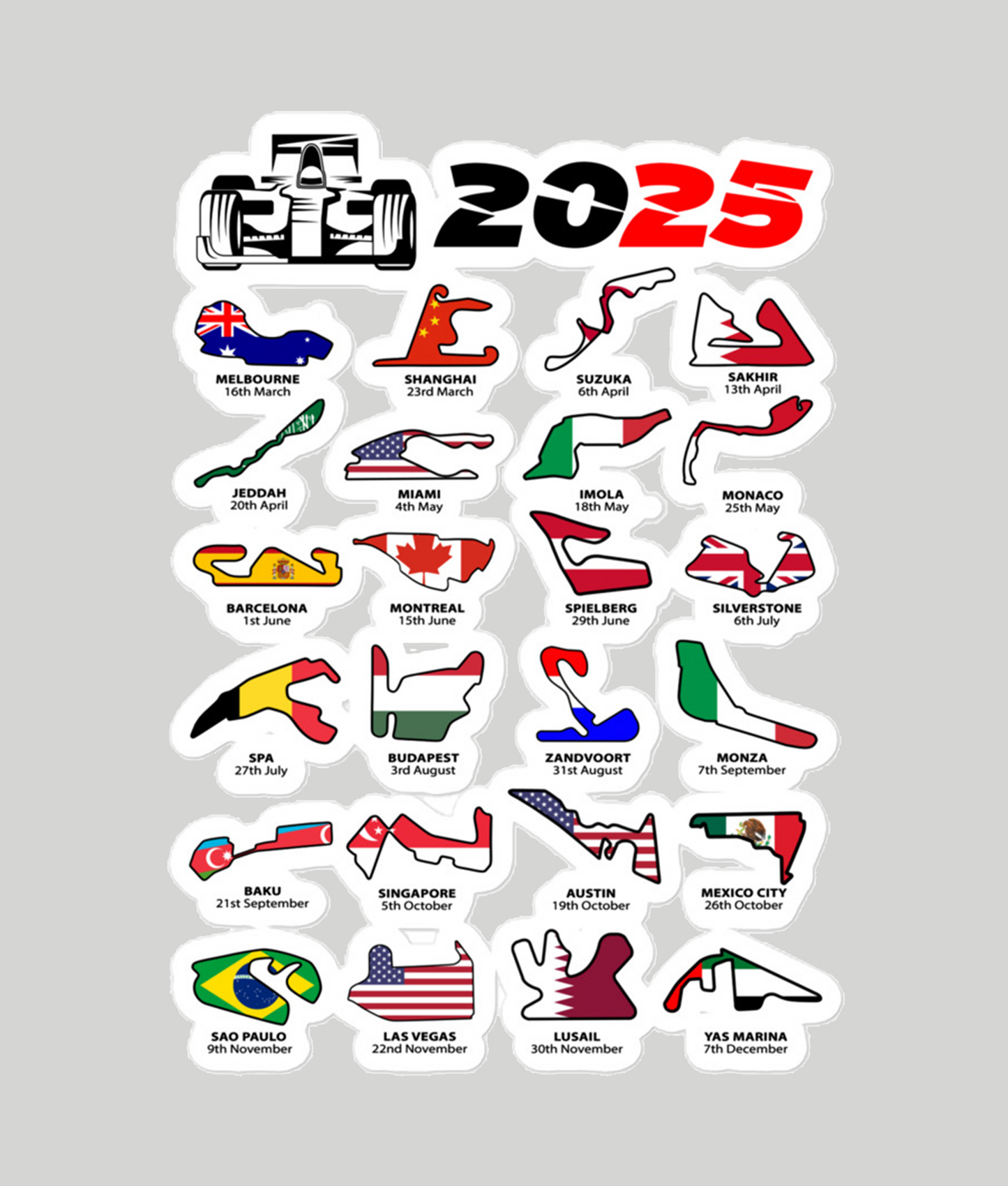 Formula 1 2025 Calendar Sticker
