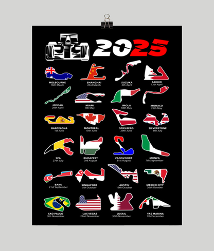 F1 2025 Calendar Poster