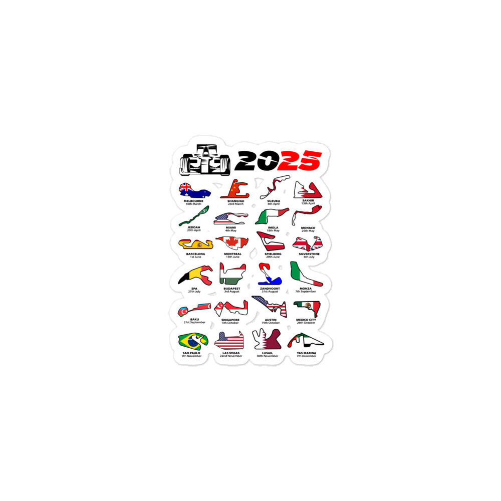 Formula 1 2025 Calendar Sticker 3x3