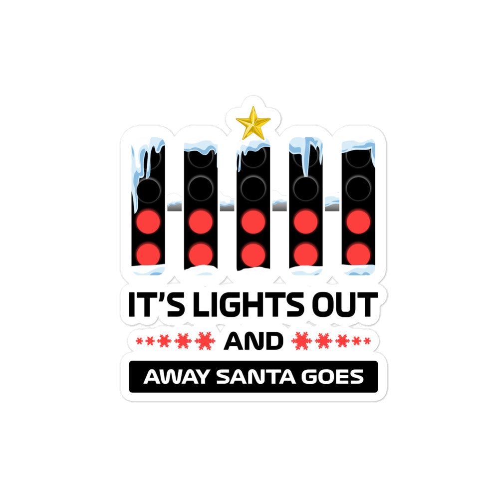 Lights Out And Away Santa Goes F1 Christmas Sticker 4x4