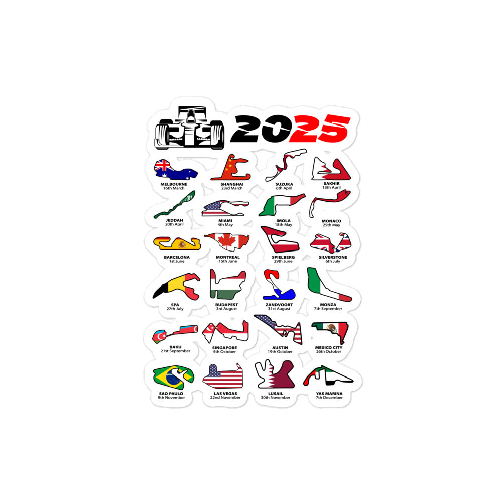 Formula 1 2025 Calendar Sticker 4x4