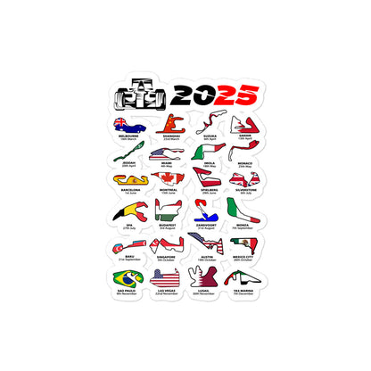 Formula 1 2025 Calendar Sticker 4x4