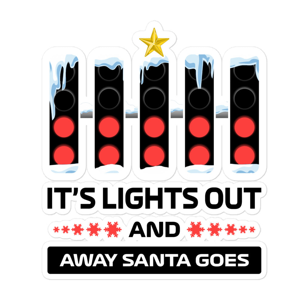 Lights Out And Away Santa Goes F1 Christmas Sticker 5x5
