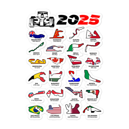 Formula 1 2025 Calendar Sticker 5x5