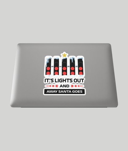 f1 christmas lights out sticker 5x5