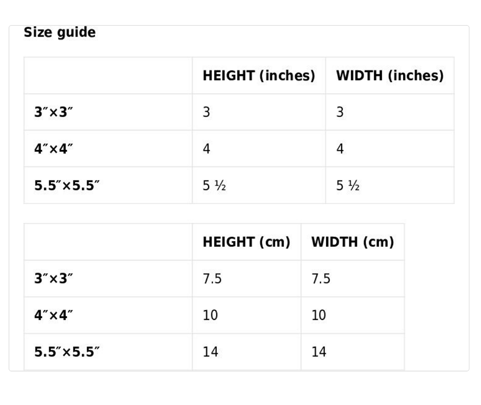 size guide sticker