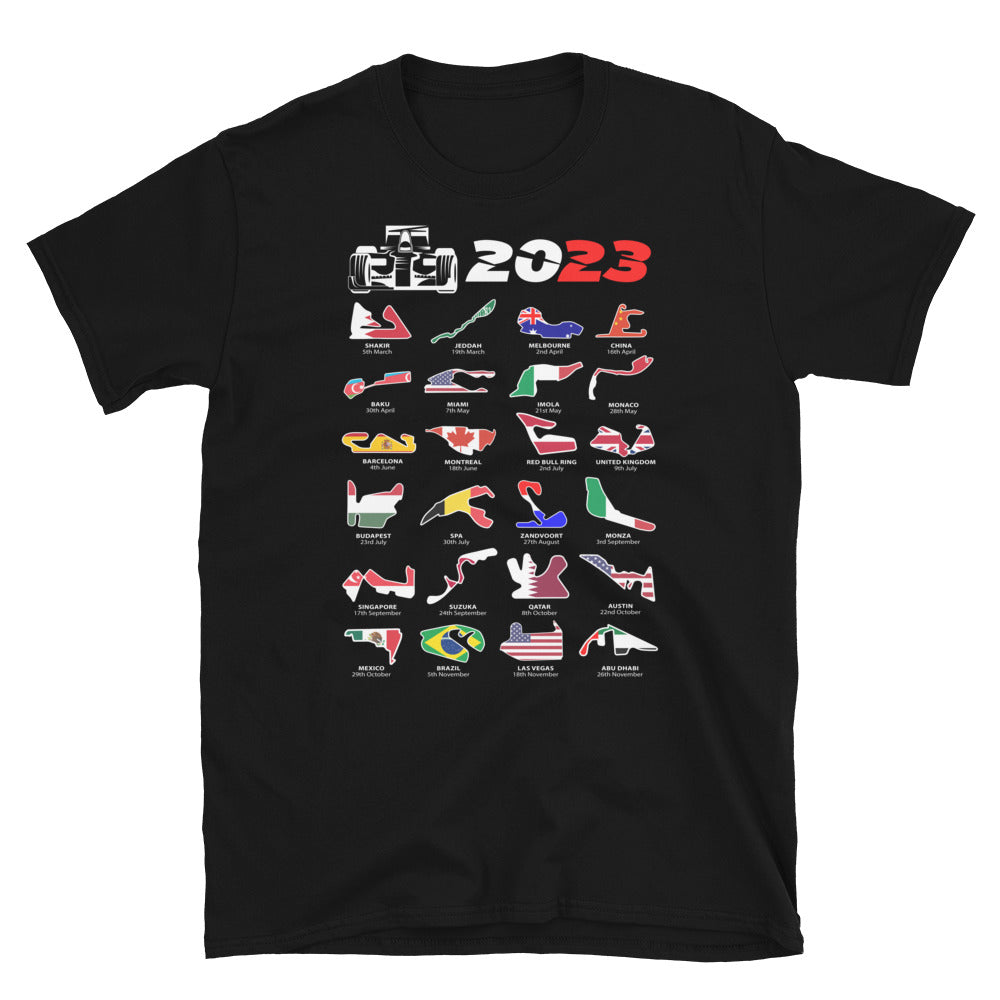 F1 2023 Calendar Unisex T-Shirt Black