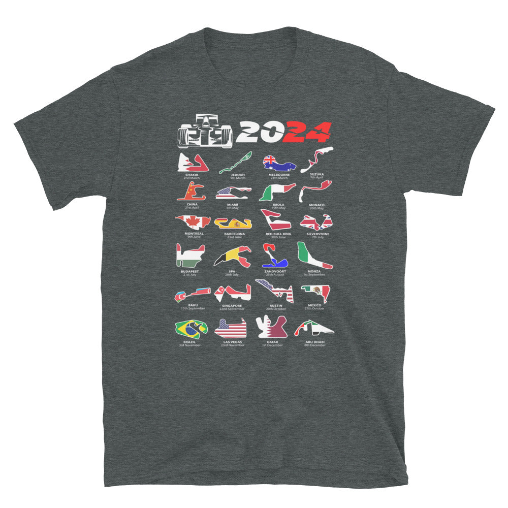 F1 2024 Calendar Unisex T-Shirt dark heather