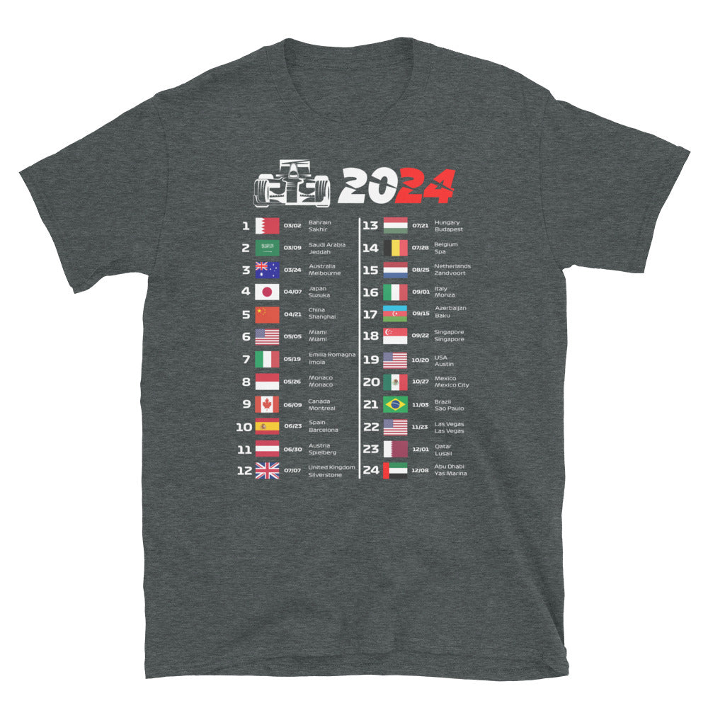 Formula 1 2024 Calendar Unisex T-Shirt dark heather