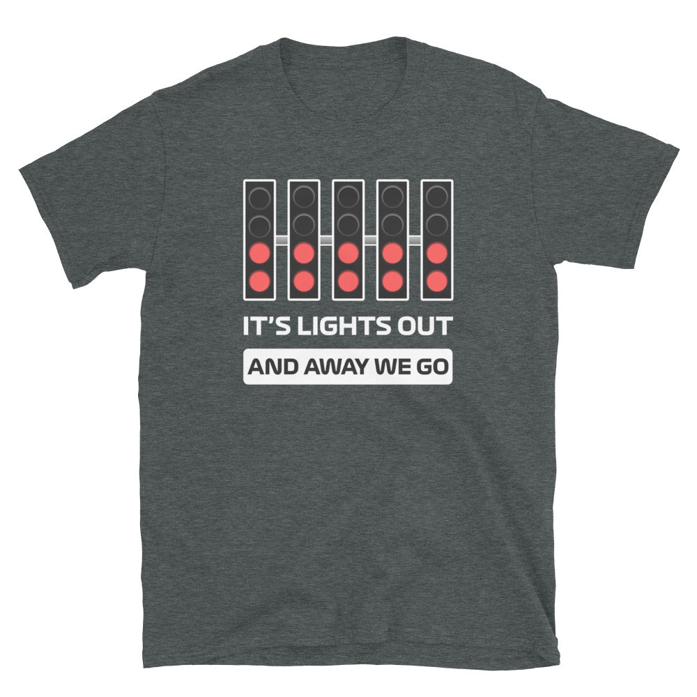 f1 light's out and away we go shirt dark heather