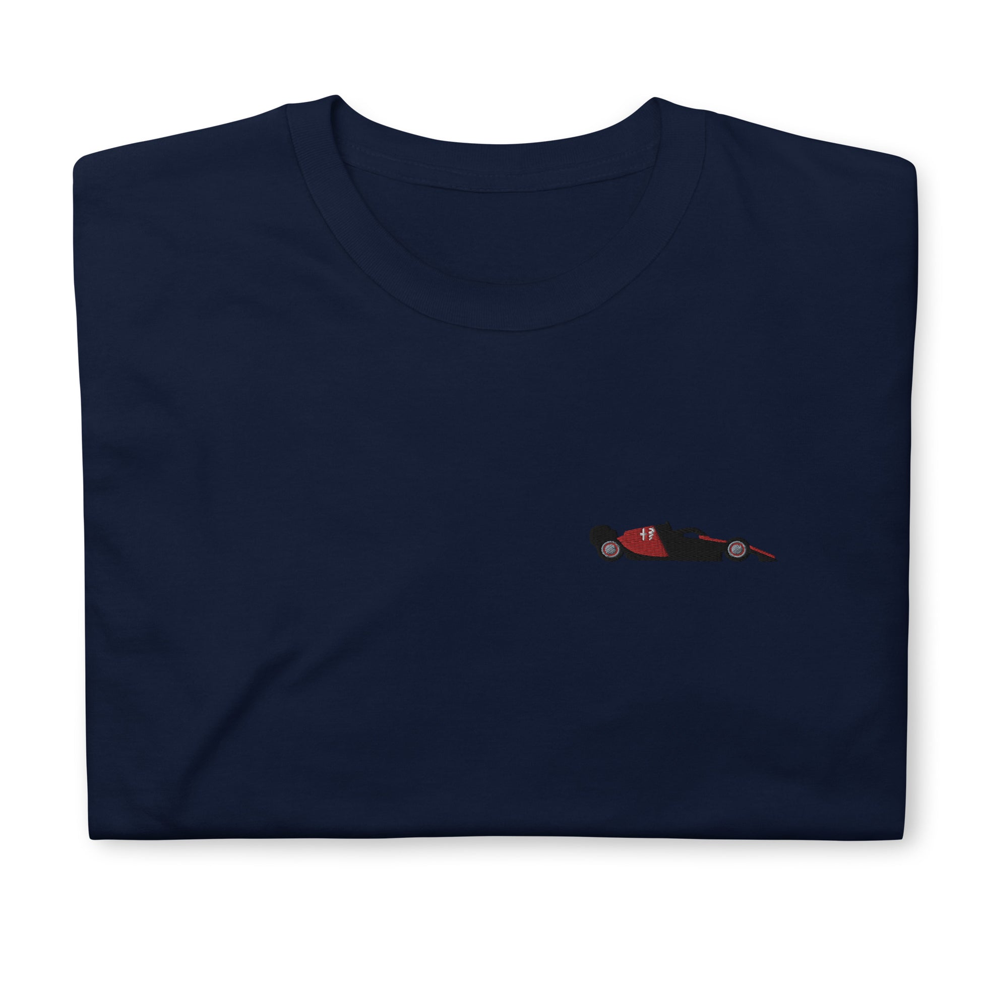 Embroidered Alfa Romeo F1 Car Unisex T-Shirt navy blue front