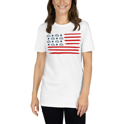 united states flag t-shirt white dressed on a woman
