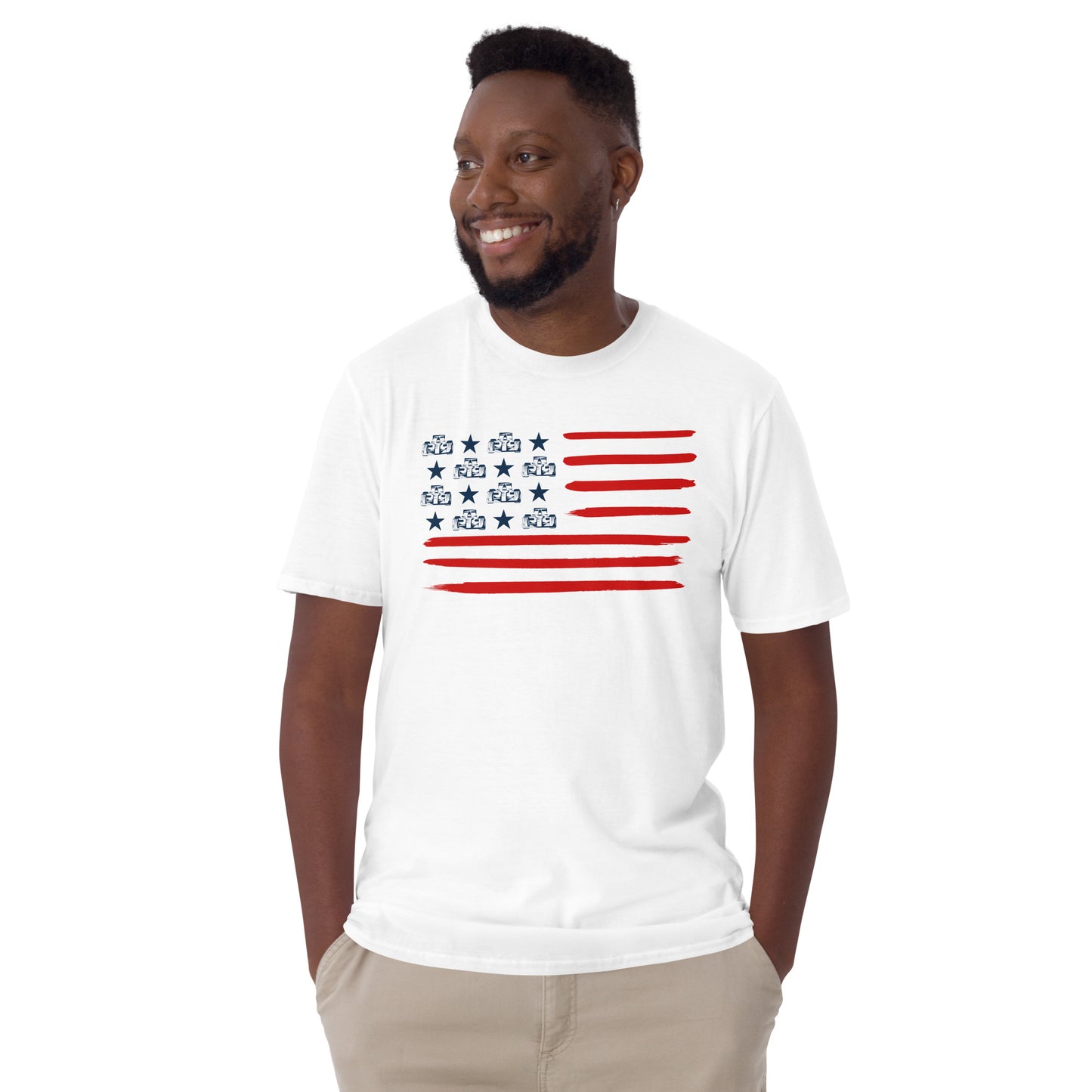 united states flag t-shirt white dressed on a men