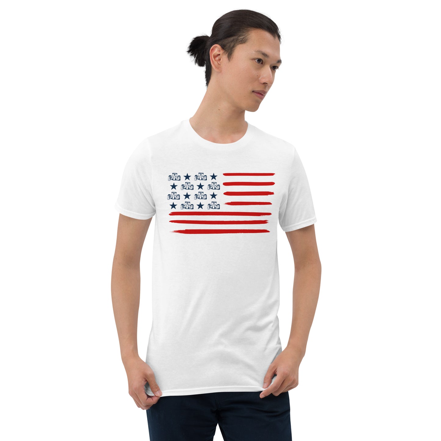 united states flag t-shirt white dressed on a men