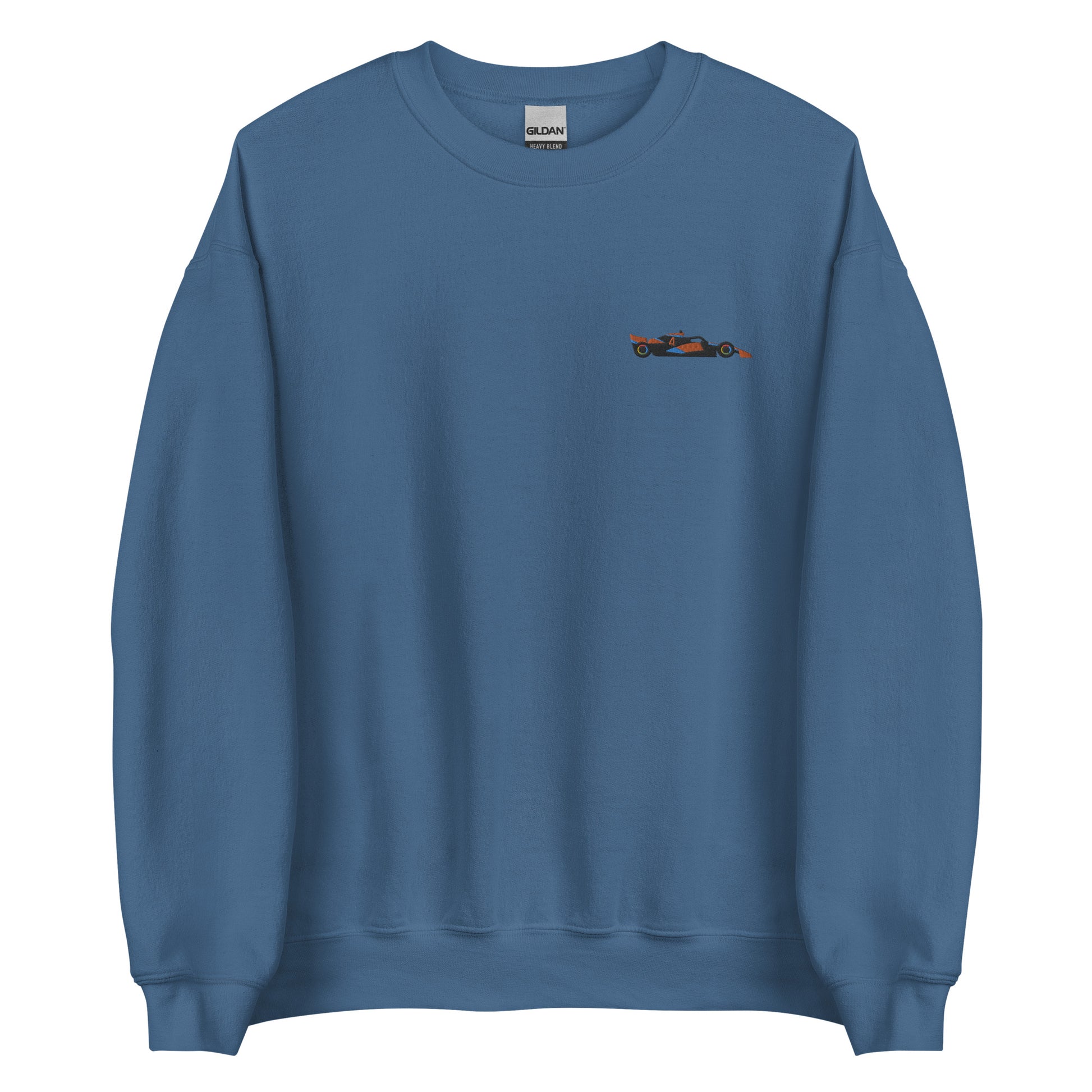 Embroidered mclaren f1 car sweater indigo blue